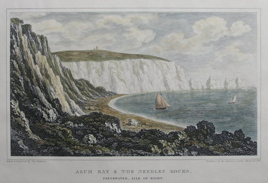 Print - Alum Bay & the Needles Rocks. Freshwater, Isle of Wight. - Brannon